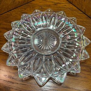 VINTAGE Iridescent Federal Glass Flower Petal Carnival Plate 10”